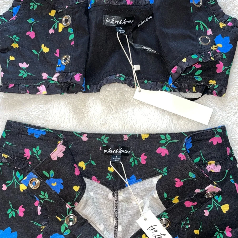 For Love & Lemons Robin Blue and Pink Floral Two-Piece Tank and Shorts Set - Picture 5 of 10